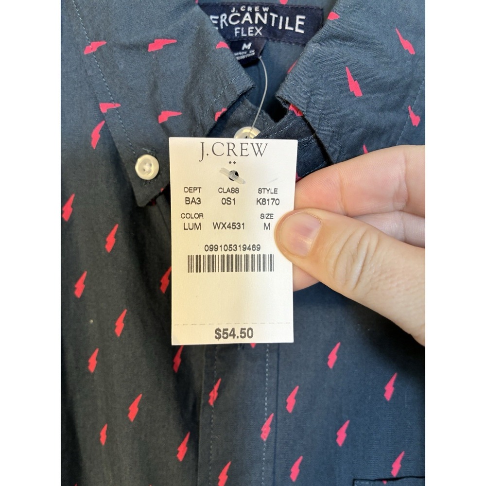 NEW! J Crew Short Sleeve Button Up Shirt Men's M Blue Lightning Bolt Flex - Picture 3 of 9